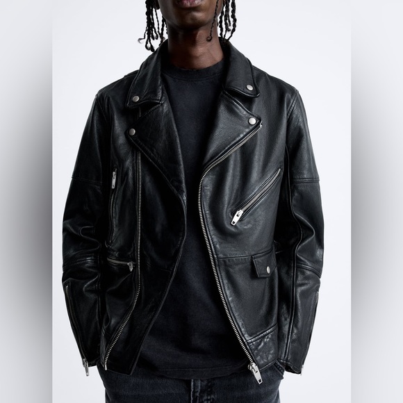 ZARA Mens Sheep Leather Black Biker Moto Jacket S/M & L/XL $249 - Picture 6 of 16